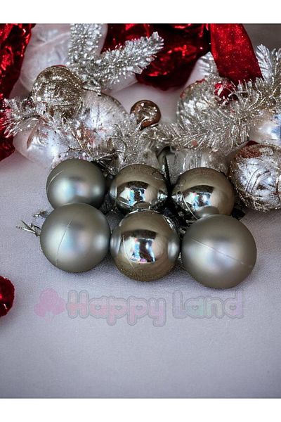 Happyland Christmas Pine Tree Ornament with Acetate Box 6 Pieces Silver Color 4 Cm