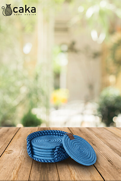 caka home design منديل كوكتيل سلكي مكون من 6 قطع (أزرق)