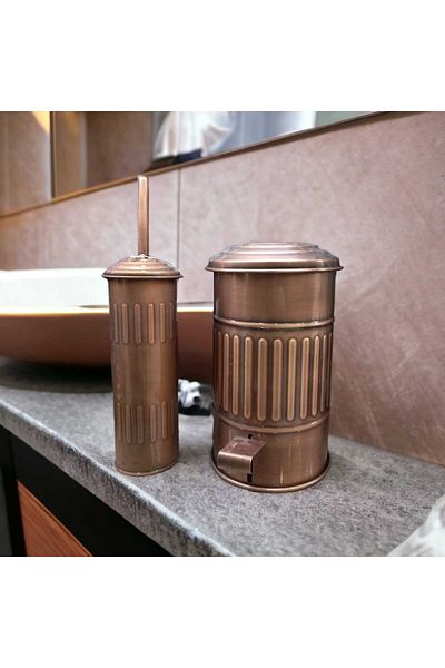 LUCKYHOMES Ειδικής Παραγωγής Μεταλλικός Κάδος Απορριμμάτων Βούρτσα Τουαλέτας Wc Σετ Χάλκινο 5 Lt