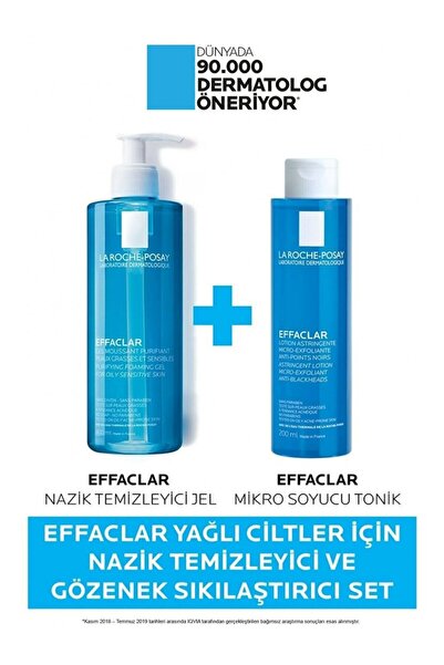 La Roche Posay Effaclar Yağlı Ciltler Için Temizleyici 400ml, Gözenek Sıkılaştırıcı Tonik 200ml Set