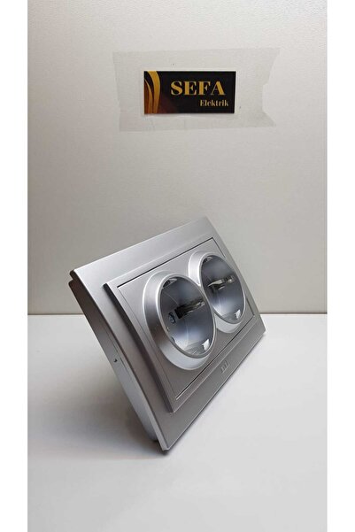 ELBİ فستان بمقبس معدني رمادي مزدوج - ماركة