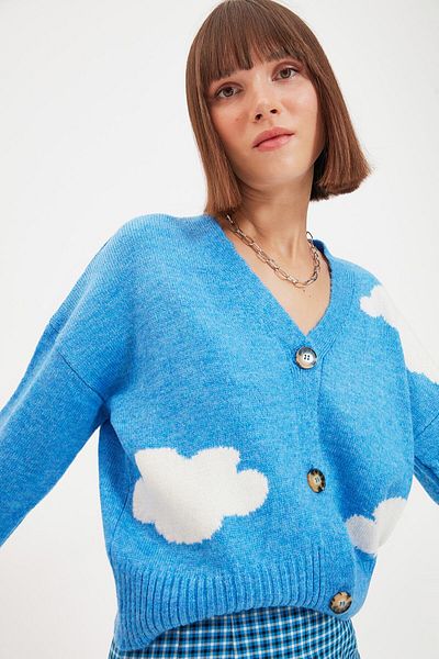 SARİTA MODA Cloud Pattern Women's Cardigan