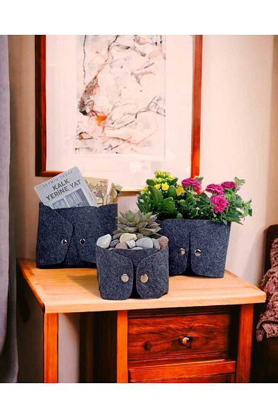 CimriKese 3-Piece Felt Snap Organizer, Decorative Box, Basket