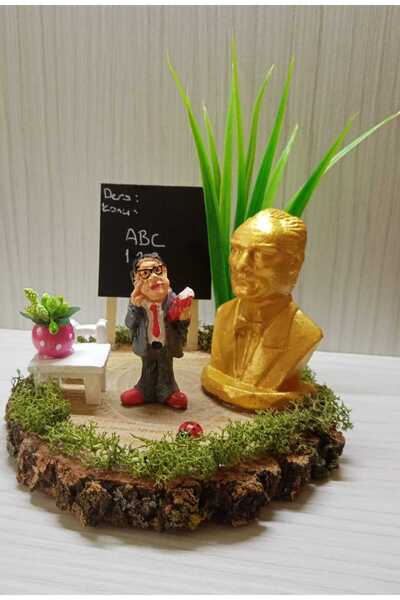 Decorium Öğretmenler Günü Hediyesi Yeni İş ve Tebrik Hediyesi Atatürk Büstlü Tasarım Kütük Teraryum- Erkek