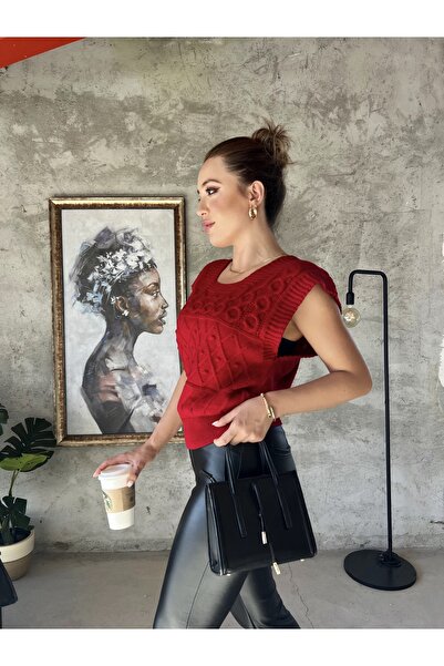 KNİTİCAL TEKSTİL Knitical Tekstil Kadın Yumuşak Dokulu Kare Yaka Triko Süveter - Yelek