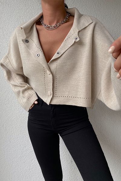 My love butik Cardigan crop cu detaliu snap