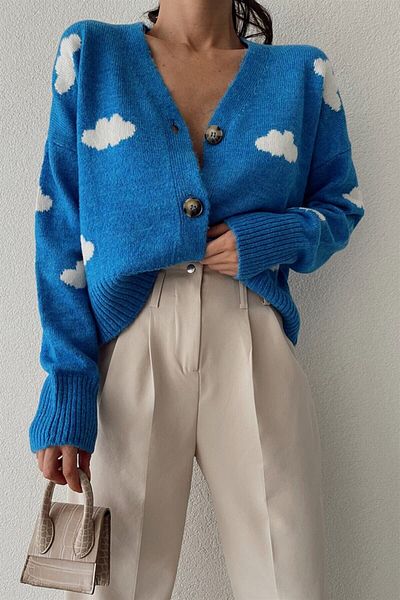 My love butik Cardigan din tricotaje cu model Cloudy