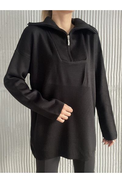 My love butik Tricotaj cu fermoar Pulover negru