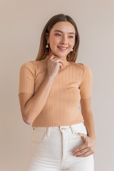 SARİTA MODA Pulover de damă cu mânecă scurtă cu guler ridicat