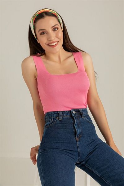 SARİTA MODA Τετράγωνο γιακά Ροζ Γυναικείο Πλεκτό Αθλητής