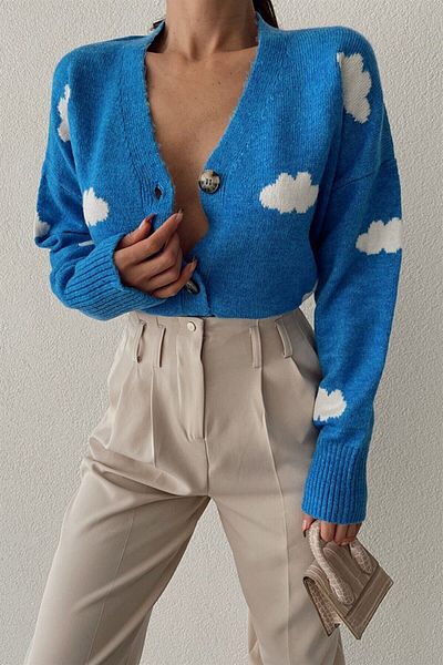 My love butik Cardigan din tricotaje cu model Cloudy