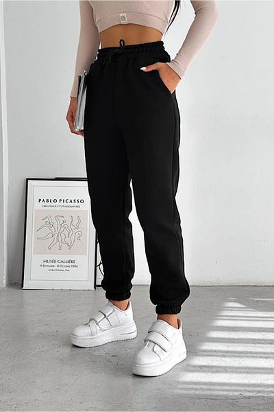 Shine Stone Pantaloni de sport negri cu elastic în talie și picior