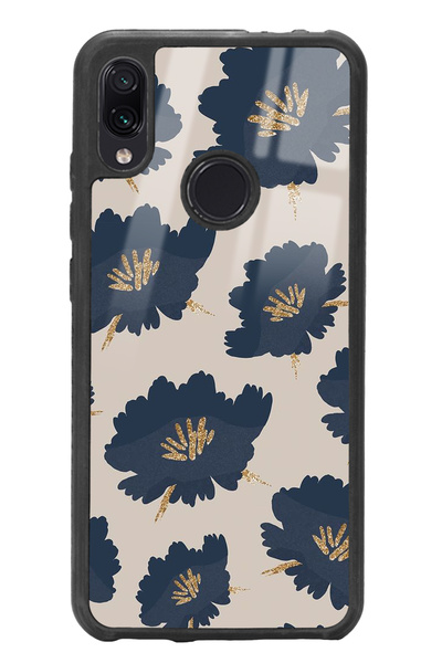 Spoyi Xiaomi Redmi Note 7 Blue Flowers Tasarımlı Glossy Telefon Kılıfı