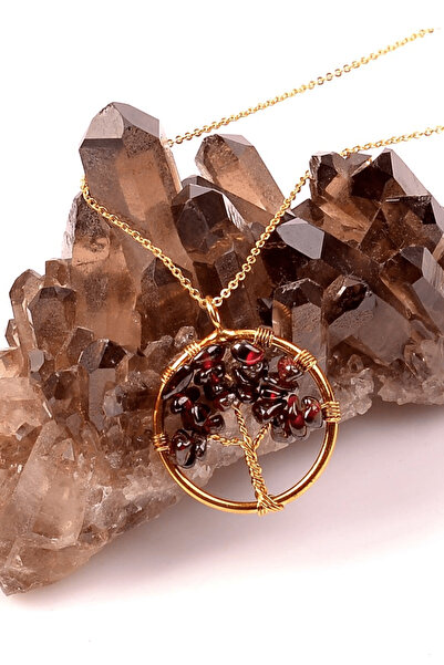 Tesbih Atölyesi Sertifikalı Gold Lal Garnet Hayat Ağacı Kolye