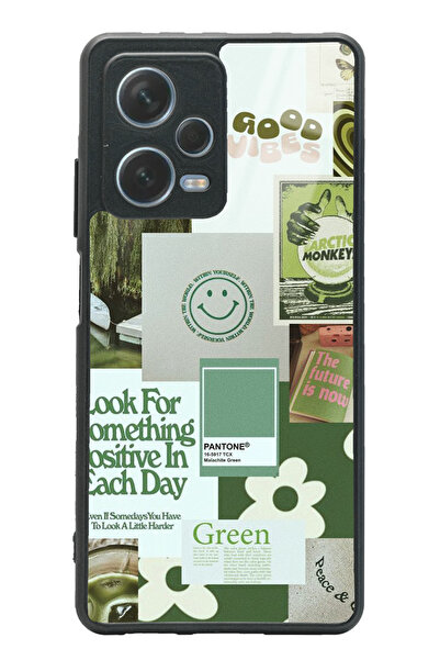 Spoyi Xiaomi Redmi Note 12 Pro 5g Green Sticker Tasarımlı Glossy Telefon Kılıfı