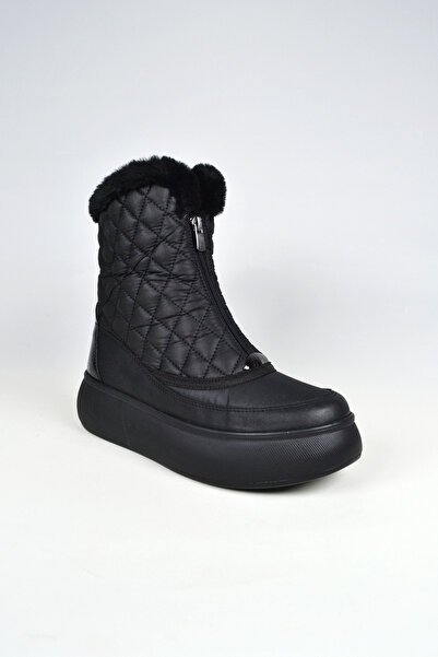 BUZFİX Siyah Önden Fermuarlı Içi Kürklü Su Geçirmez Kapitone Kadın Kar Botu