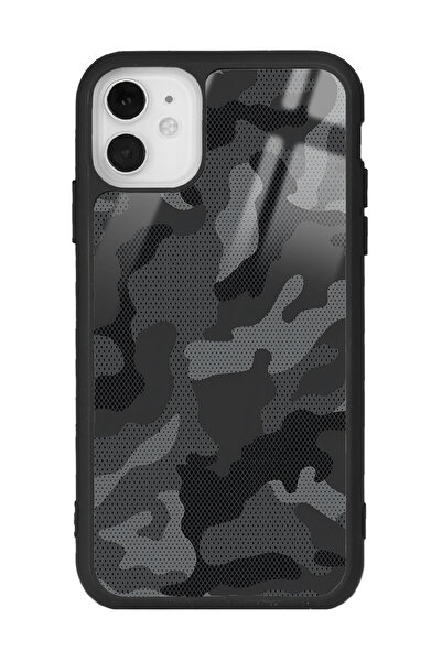 Spoyi iPhone 11 Siyah Kamuflaj Tasarımlı Glossy Telefon Kılıfı
