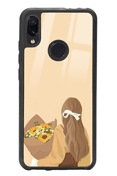 Spoyi Xiaomi Redmi Note 7 Çiçekli Kız Tasarımlı Glossy Telefon Kılıfı