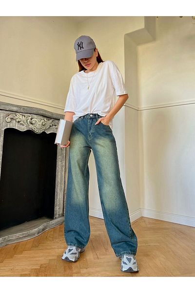 Gofeel Harajuku Tint Detail Vintage Washed Unisex φαρδύ τζιν