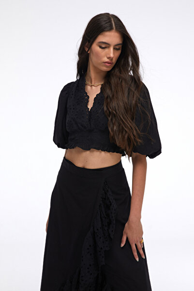 By Mare Style Eleta Pure Organic Cotton Guipure Detailed Short Blouse