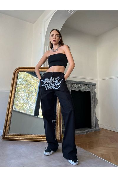 Gofeel Y2k Minus Two Detail Wide Leg Baggy Jeans με τσέπες Cargo