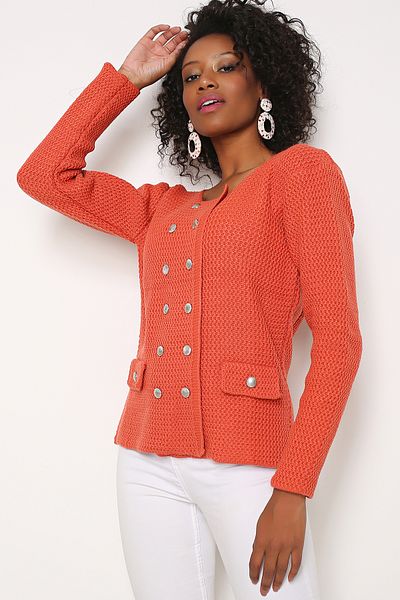 AVORWE Jachetă scurtă tricotată în zig-zag Tricotaj Cardigan cu accesorii pentru nasturi metalice