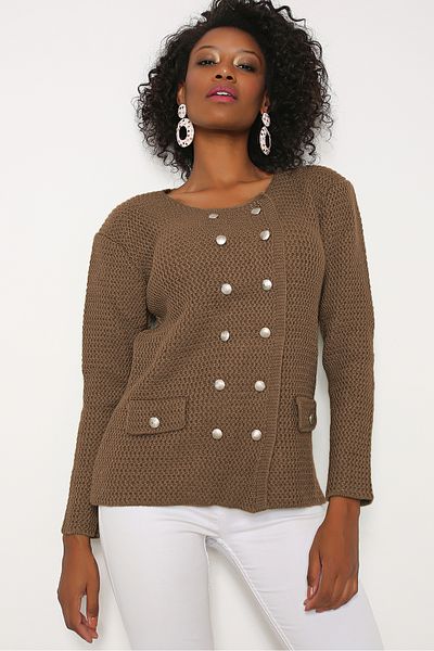AVORWE Jachetă scurtă tricotată în zig-zag Tricotaj Cardigan cu accesorii pentru nasturi metalice