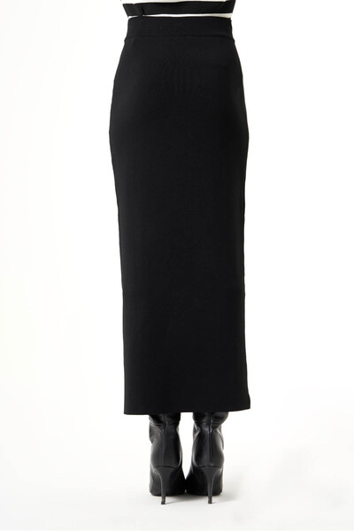 Mizalle Bsc Rayon Knitwear Black Skirt
