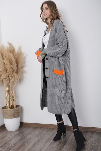 AVORWE Cardigan lung din tricot Selanik cu mâneci tricotate și buzunare