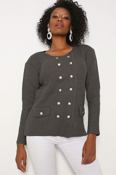 AVORWE Zigzag Knitted Short Jacket Knitwear Cardigan with Metal Button Accessories
