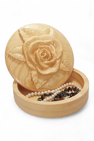 ELBİ Wooden Rose Motif Embroidered Round Box