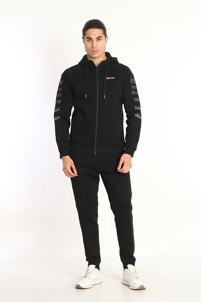 NEED LİFE Men's Black Winter Cotton Print Detailed Tracksuit Set