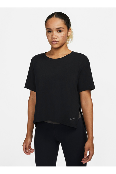 Nike Bisiklet Yaka Düz Siyah - Gri - Gümüş Kadın T-Shirt DM7025-010 W NY DF S...