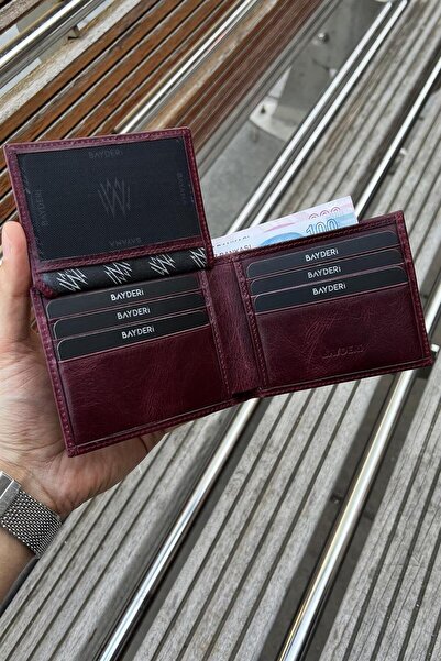 BAYDERİ Genuine Leather Crazy Claret Red Men's Wallet