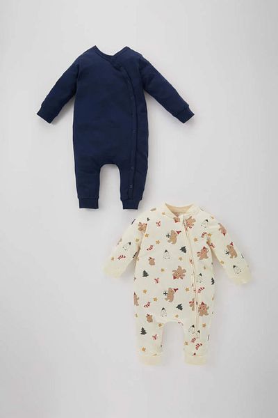 DeFacto Baby Boy Newborn New Year Printed Combed Cotton 2-Piece Jumpsuit