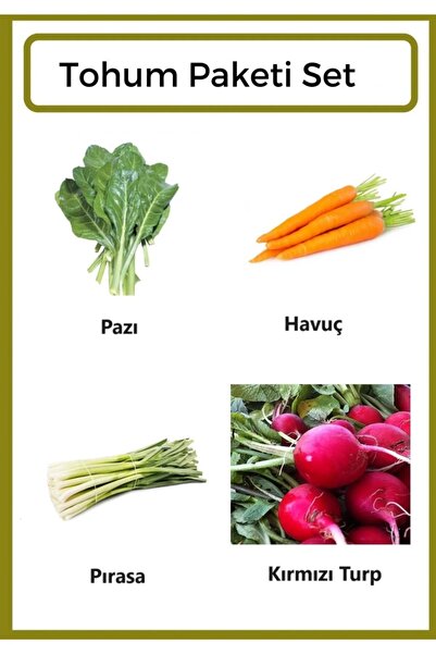 Ziraat Evim Yerli Pazı-havuç-pırasa-kırmızı Turp Tohumu 500 Adet