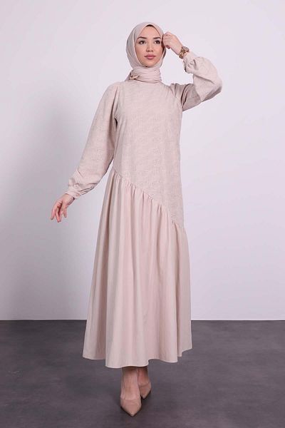 NAQISHE BRODE DRESS BEIGE