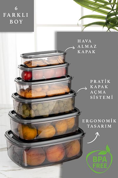 Meleni Home Set of 6 Rectangular Sweet Transparent Storage Containers - Platinum Series