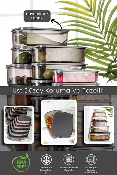 Meleni Home Set of 18 Rectangular Sweet Storage Container Set Platinum