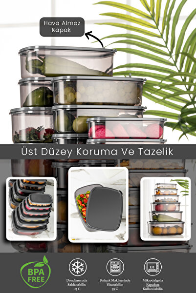 Meleni Home مجموعة حاويات تخزين شفافة مستطيلة مكونة من 6 قطع - سلسلة بلاتينية