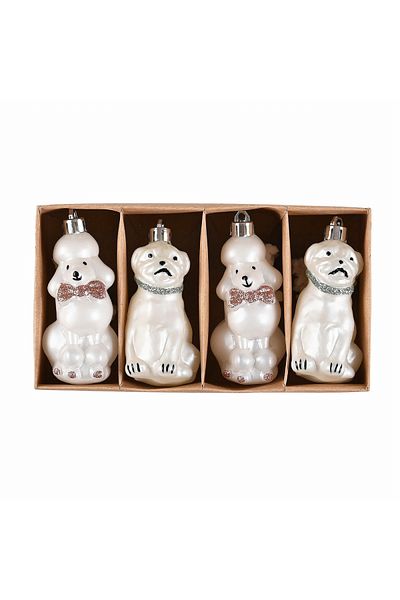 Karaca Home New Year New Year White Puppies Tree Ornament Set 4 Pieces