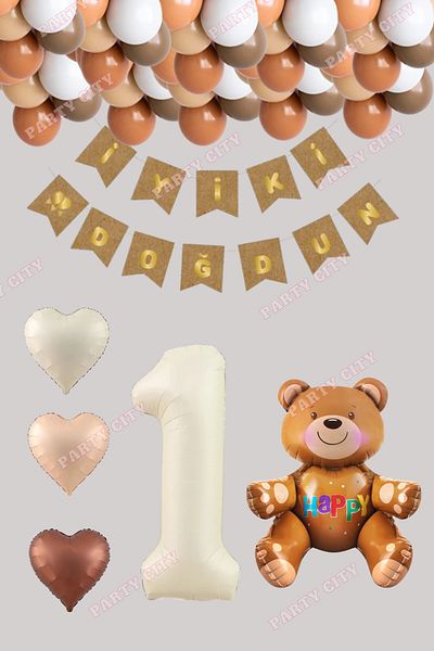 Party City Birthday Set Cream Number Foil, Banner, Heart Foil Balloon