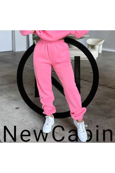 NewCabin Pantaloni de trening 3 fire interioare fleece țesătură elastică din bumbac