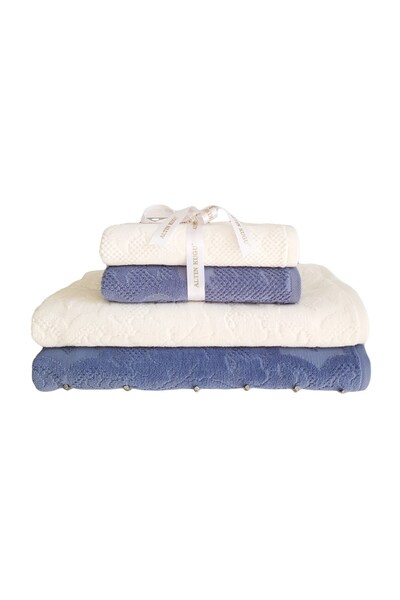 Özdilek مجموعة المناديل المنحنية - مجموعة الحمام - كريم إنديجو