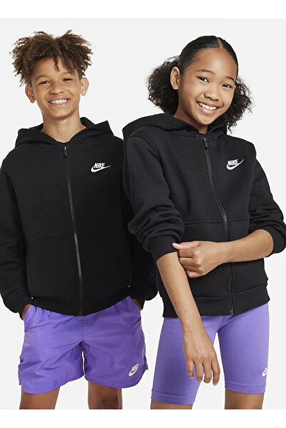 Nike Çocuk Siyah Kapüşonlu Sweatshirt FD3004-010 K NSW CLUB FLC HD FZ