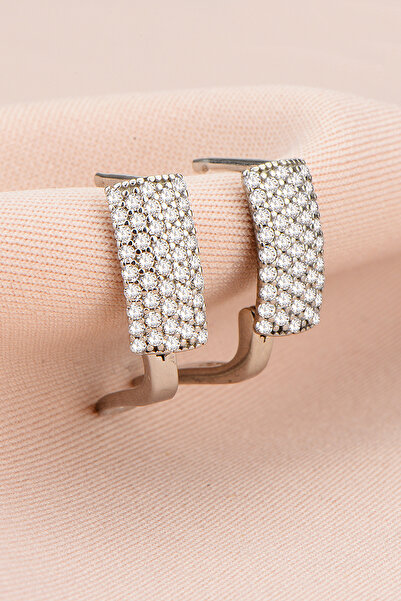 KAR DİAMOND Gümüş Rodyumlu 5 Sıralı Tamtur Pırlanta Modeli Küpe - Sertifikalı