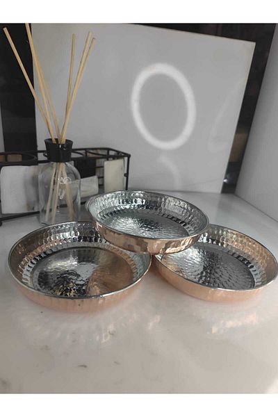 KAVELE Set of 2 Copper Snack Bowl, Breakfast, Plate, Pewtered Inside, Appetizer Plate