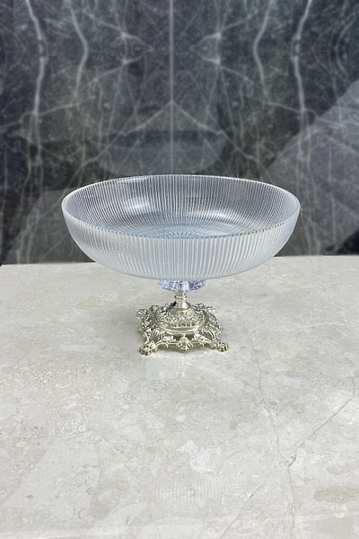 MAY HOME Silver Detailed Footed Serving Bowl & Salad Fruit Presentation Bowl