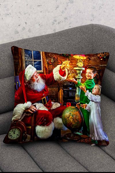 Hayal Dekoratif New Year Themed Santa Claus Pattern Red Yellow Digital Printed Decorative Ornament 2-Piece Throw Pillow Case