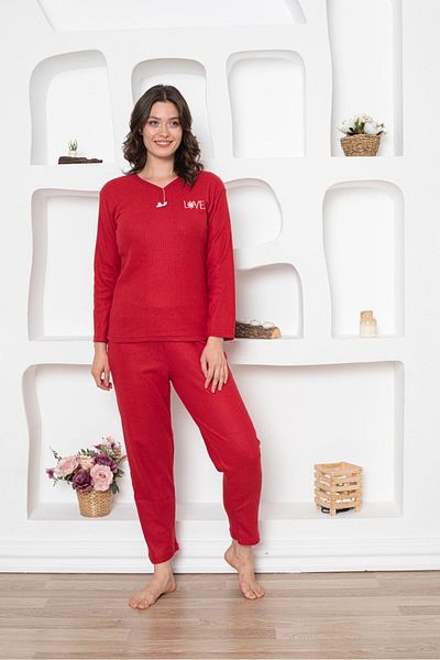 ZBTEKS New Year's Winter Ribbon V-Neck Love Embroidered Pajama Set